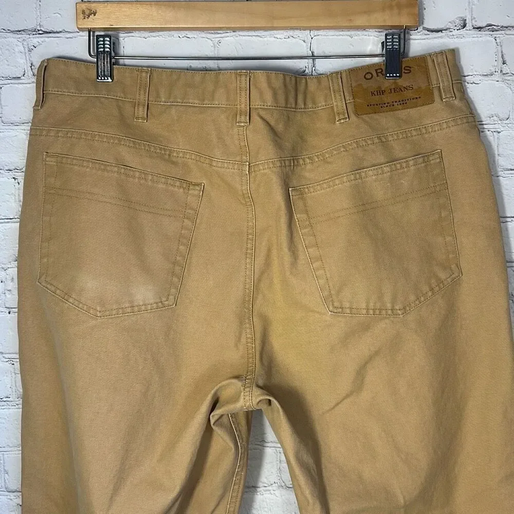Orvis KHP Jeans Mens Brown Canvas Straight 100% Cotton Workwear‎ size 38/30
